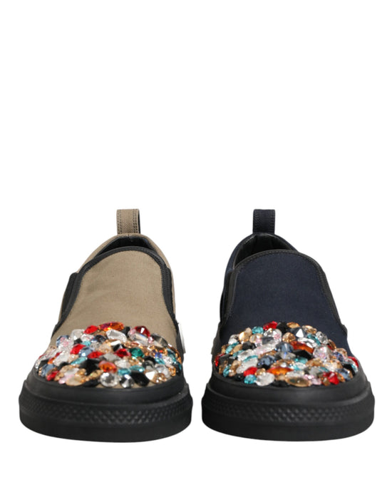 Blue Canvas Embellished Slip On Men Sneakers Shoes