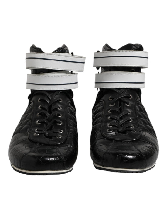 Black Quilted Leather Lace Up Sneakers Shoes