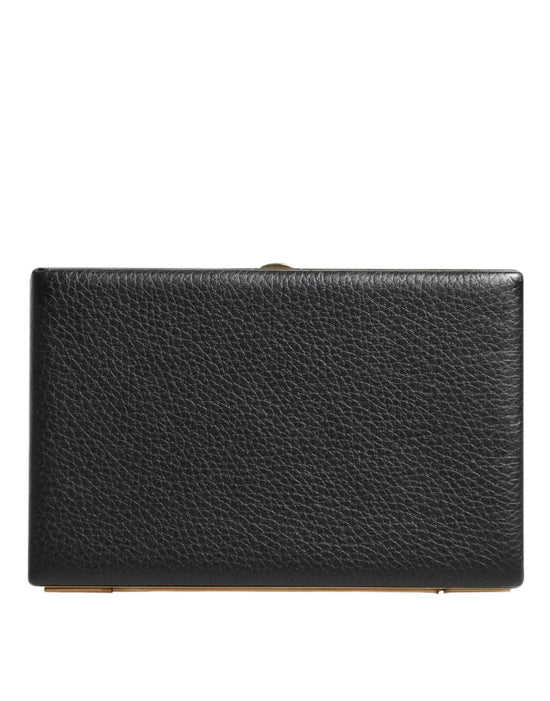 Black Leather Gold Frame Clutch Evening Party Purse Bag